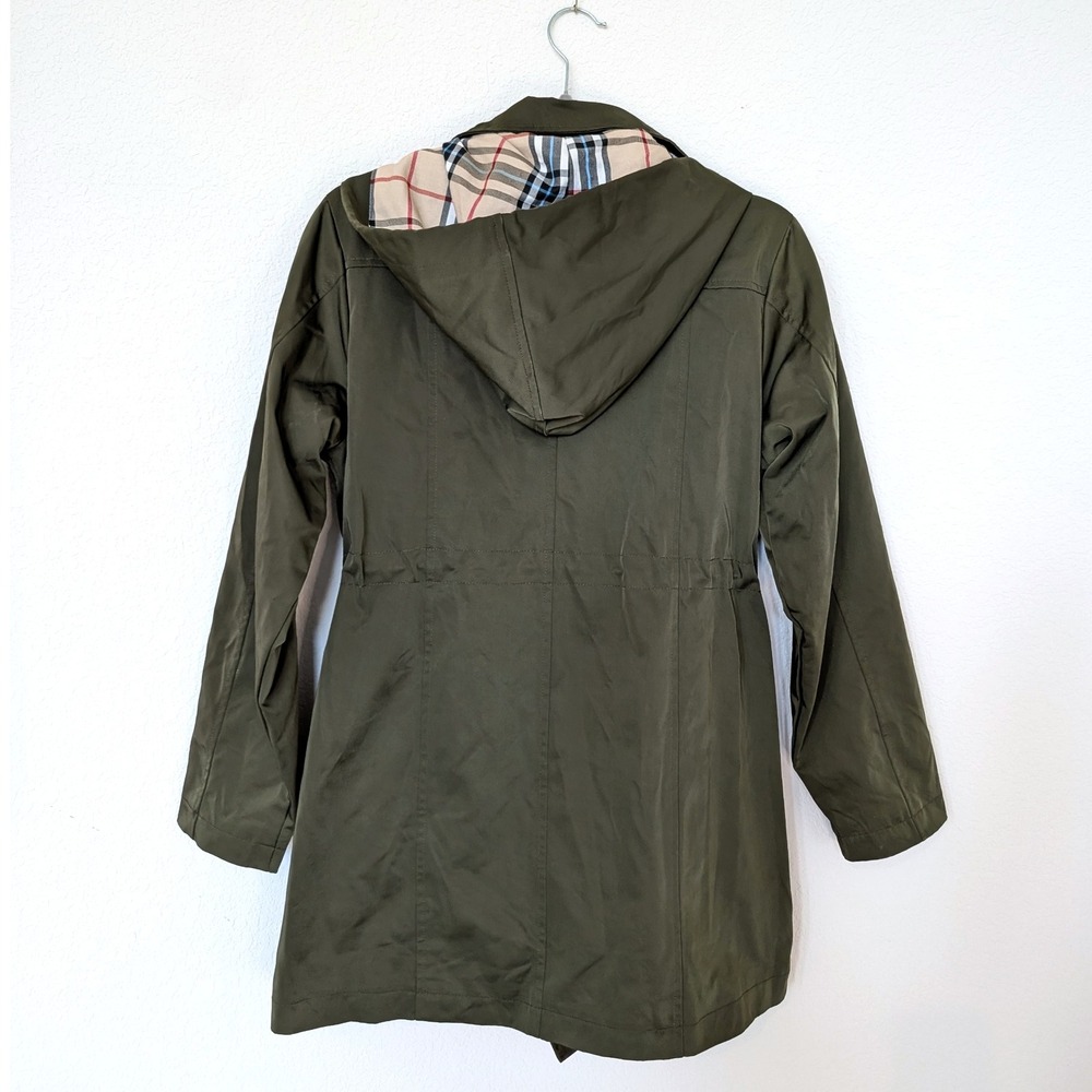 Saphirose Long Anorak Jacket Plaid Lined Olive Green Size‎ S - Picture 3 of 9